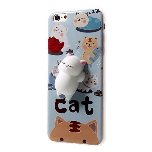 iPhone 7/iPhone 8 Squishy Case, Squshies Cat Finger Pinch Relaxing Venting Pressure-relief 3D Mushy Toy Soft Silicone Poke Protective Cover Phone Case for iPhone 8/7 (Tiger Cat)