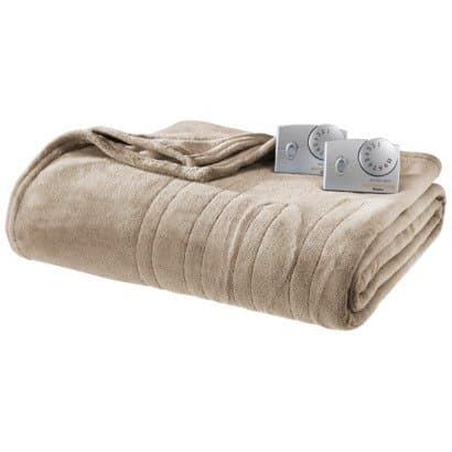Biddeford Heated Microplush Blanket - Twin Size (Taupe)