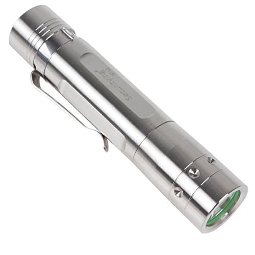 SecurityIng 700 Lumens 5 Modes 10W Mini LED Flashlight Portable Silver Stainless Steel Torch for Camping, Hiking and Home Using (18650 Rechargeable Li-ion Battery Not Included)