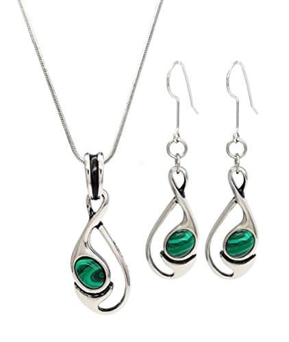 Simple Stylish Malachite Stone Loop Shaped Drop Earrings & Necklace Set