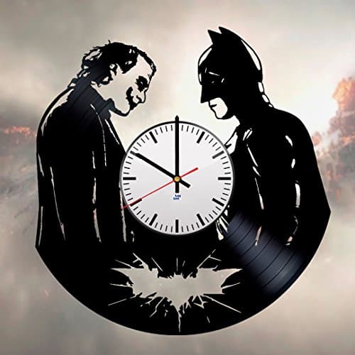 Modern Vinyl Record Wall Clock With Batman vs Joker Design - Unique Home Room or Garage Wall Decor - Original Gift Idea For Friends and Parents - Exclusive Comics Fan Art
