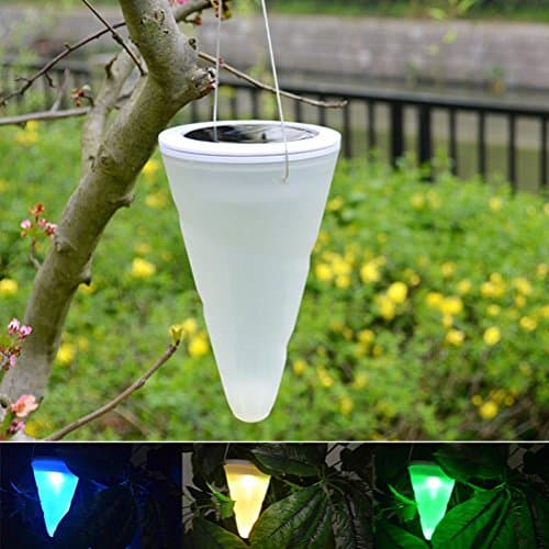 KEEPING Set of 5 Solar Powered Cornet Cone Hanging LED Light Outdoor Landscape Path Patio Yard LED Lamp Decor (RGB)