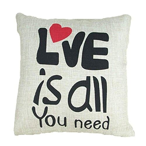 Risating Decoration Pillowcase Cushion Cover Case Letters Printed Serial Cotton Square Throw Pillow Case Covers 18 x 18 inches Love and red Heart Pattern Bedding Chair Cafe Office