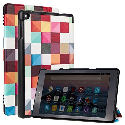 GARUNK Case for Amazon All-New Fire HD 8 Tablet (7th Generation, 2017 Release Only) - Slim Folio Leather Folding Stand Hard PC Back Cover for Fire HD 8, MAGIC CUBE (with Auto Wake / Sleep)
