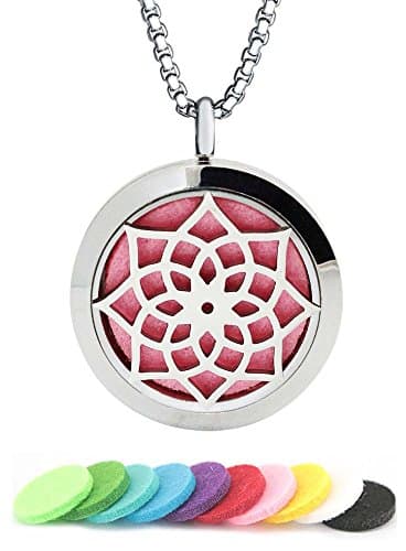 Aromatherapy Essential Oil Diffuser Necklace Sunflower Pattern Stainless Steel Locket Pendant