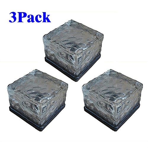 SINOMANN@3 Sets Waterproof Solar Path Ice Cube Rocks LED Frosted Glass Brick Paver Garden In-groud Buried Light for Outdoor Path Road Square Yard