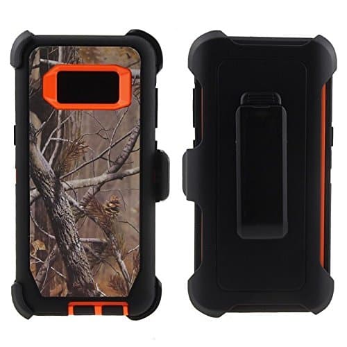 Galaxy S8 PLUS Case, 3-Layer Protection Military Grade Rugged Shockproof Defender Case for Samsung Galaxy S8+ Models (With Belt Clip Holster) (Woodland Camo/Orange)