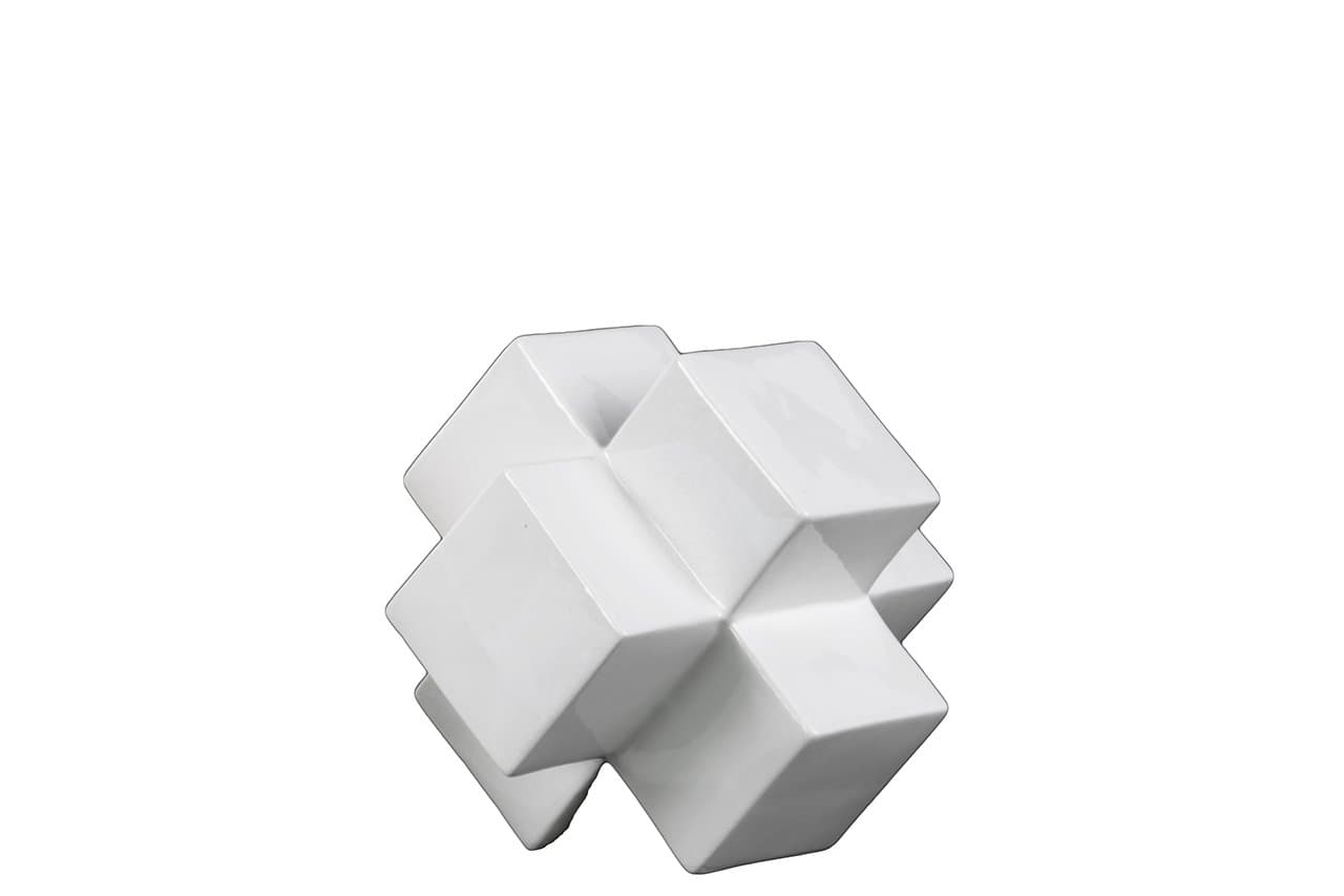 Urban Trends Ceramic Cross Cube Sculpture, Small, Gloss White
