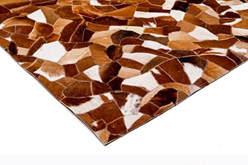 Leather Hide Patchwork Area Rug Carpet, Natural shades, 4'x6'