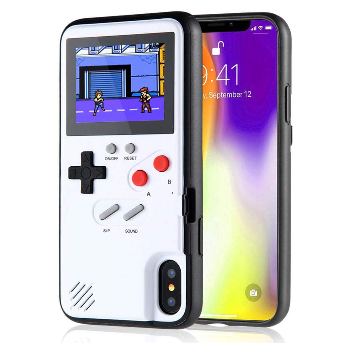 LIOWE Gameboy Case for iPhone, 3D Handheld Retro Game Console Phone Protective Case with 36 Small Game, Shockproof Video Game Case for iPhone 6P/7P/8P, White