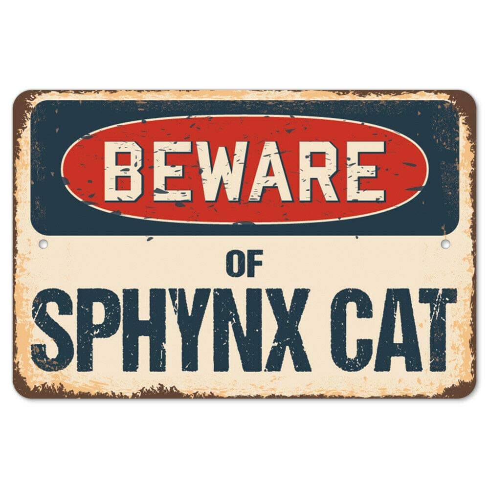 Tamengi Beware of Sphynx Cat Rustic Sign Classic Rust Wall Plaque Decoration