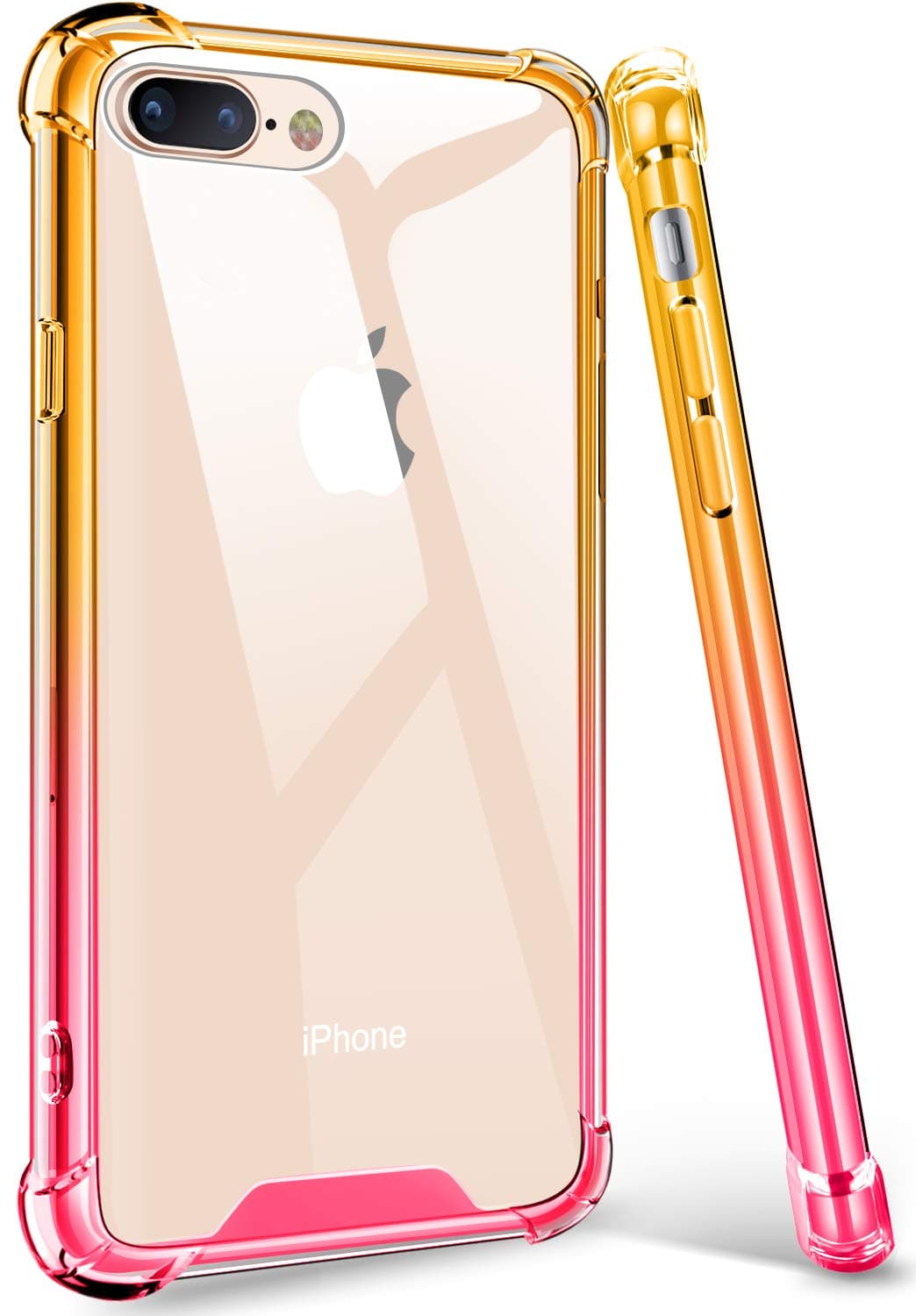 iPhone 8 Plus Case, iPhone 7 Plus Case, Acalantha High Impact Colorful Clear Back Girly Shock Absorption Bumper Protection Case Cover for Apple iPhone 7 Plus 8 Plus (Gold Yellow Pink)