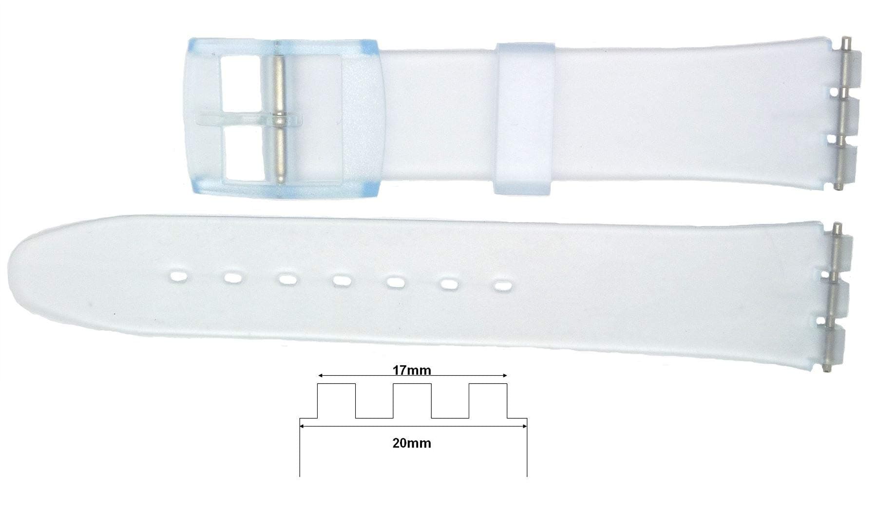 New 17mm (20mm) Sized Replacement Strap, Compatible for Swatch Watch - Clear