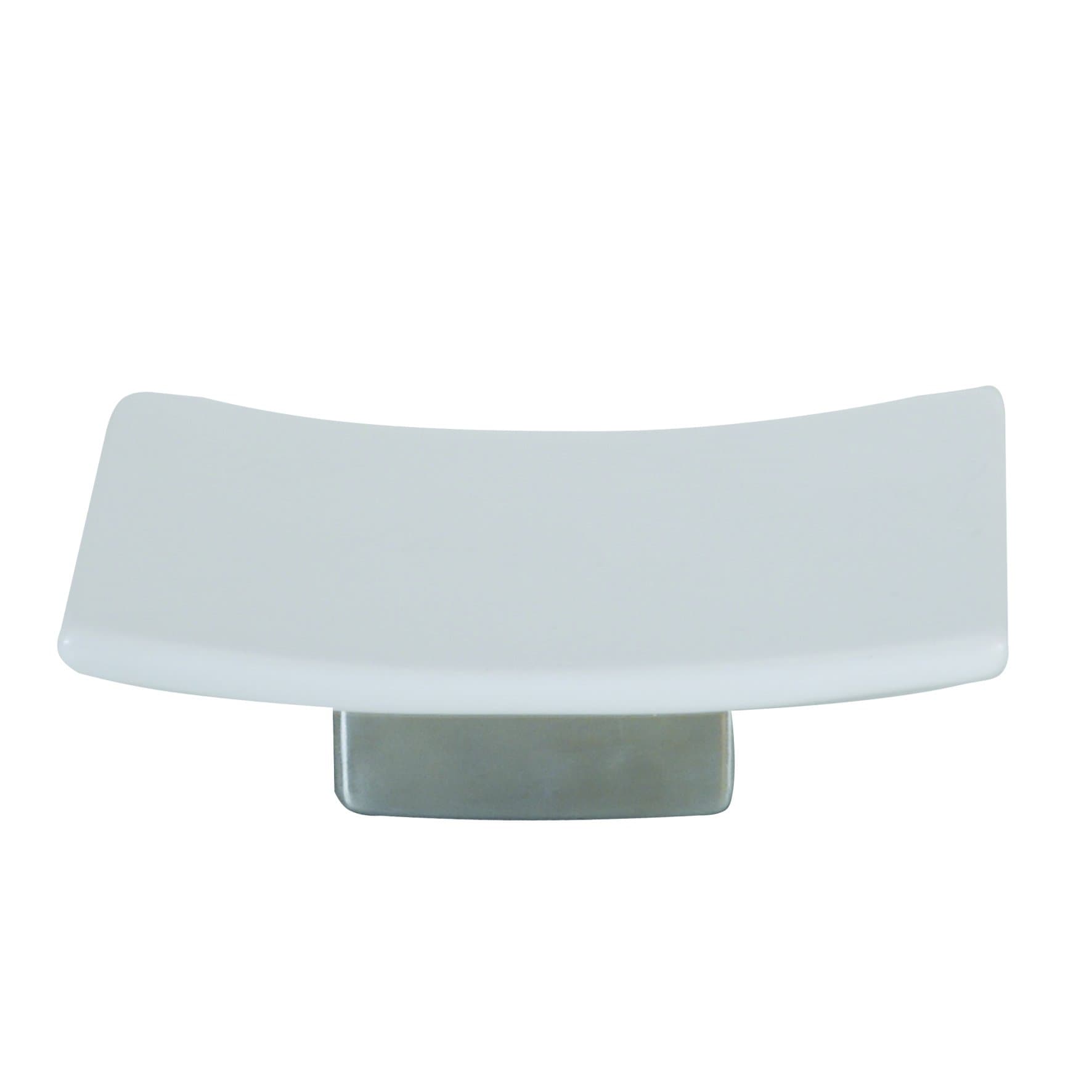 MSV SOAP HOLDER WHITE CERAMIC AND S/S MAHE, Stainless_Steel