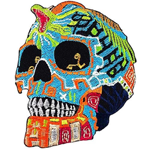 Dragon on Novelty Candy Skull Embroidered Iron on Patch