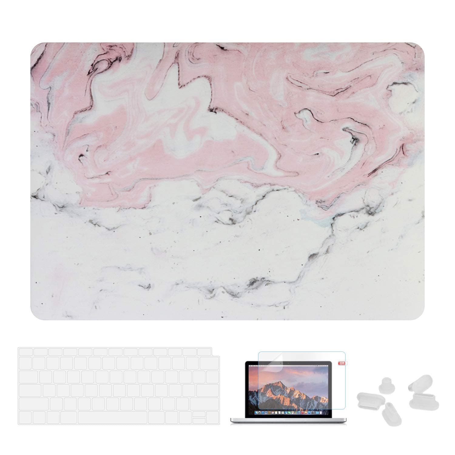 Utryit Case for MacBook Air 2018 13 inch A1932 Shell with Touch ID Retina Display Bundle, New Apple Laptop Notebook Plastic Soft Touch Hard Cover Retro Marble DDC-017