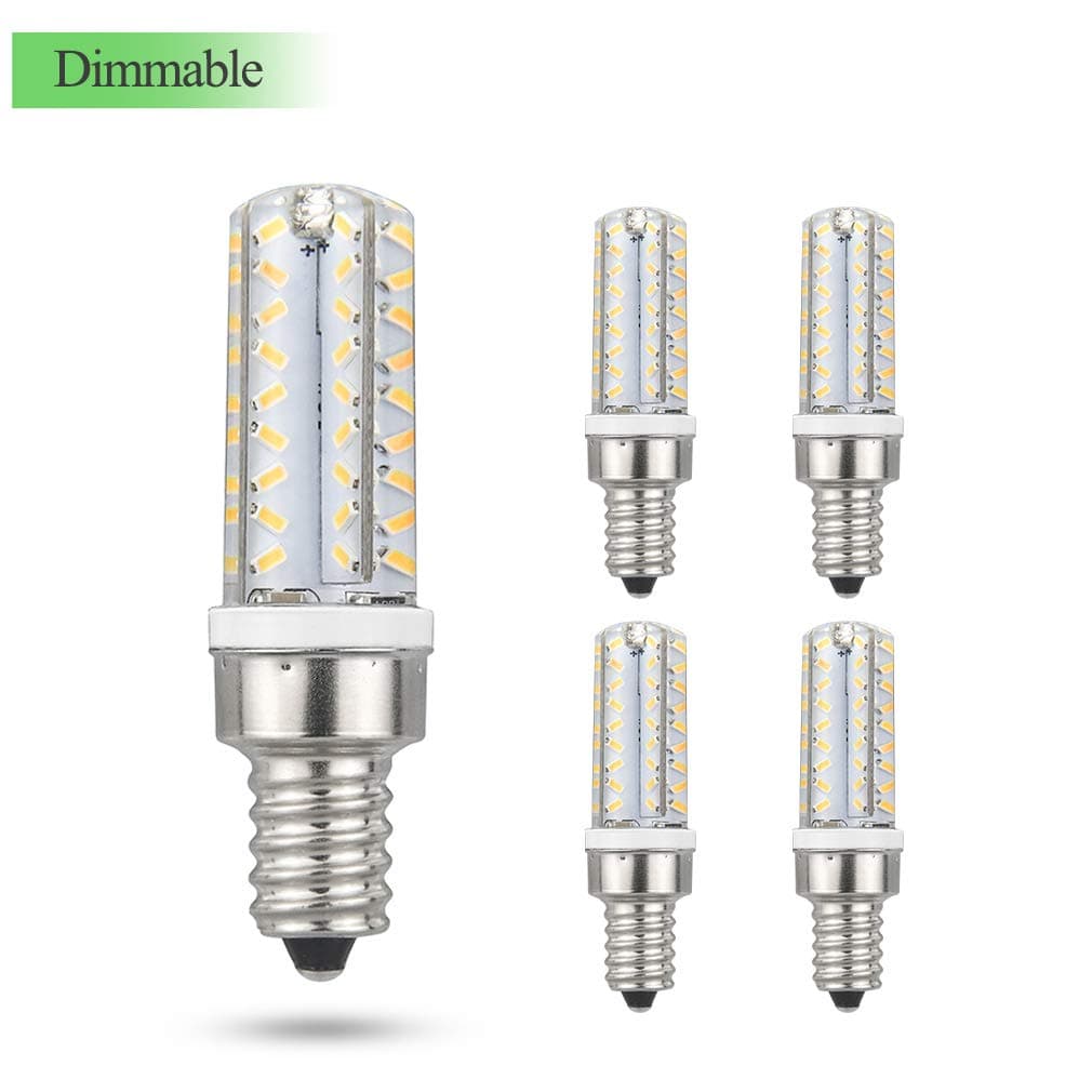 E12 LED Bulb 3000K Dimmable , 4W(40W Halogen Equivalent) 300Lumens E12 Candelabra Light Bulbs, AC 120V Soft White E12 Base Bulbs for Ceiling Fan Light,Chandeliers,Table Lamps,Cabinet -5 Pack
