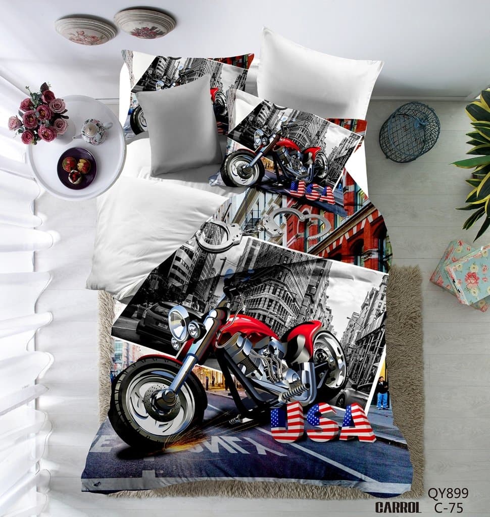 Mangogo 3D Super Cool Motorcycle Design 2-piece Microfiber Bedding for Boys Duvet Cover Set Colorful Twin