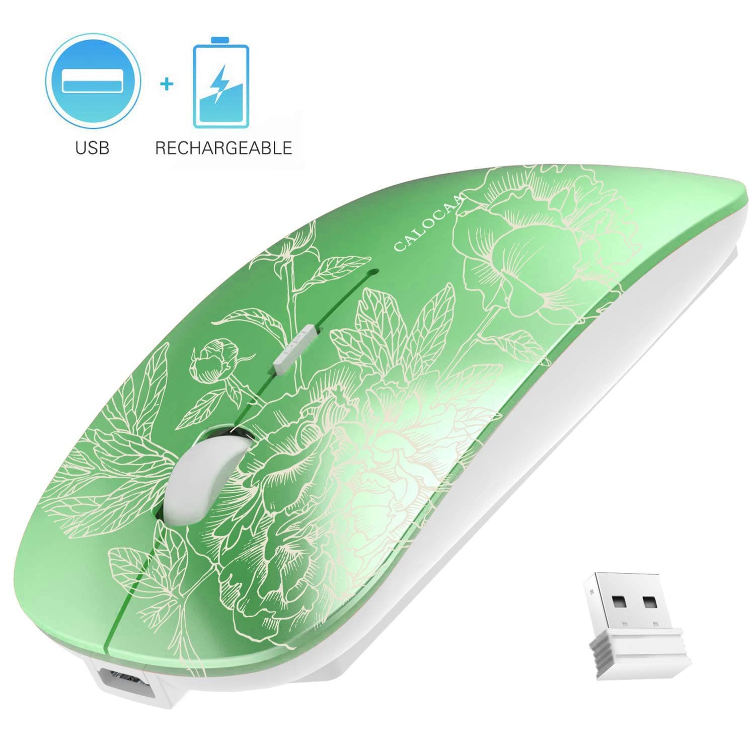 CALOCAA Wireless Mouse Ultra Thin Computer Mouse Mini Portable Office Mobile Mouse Laptop