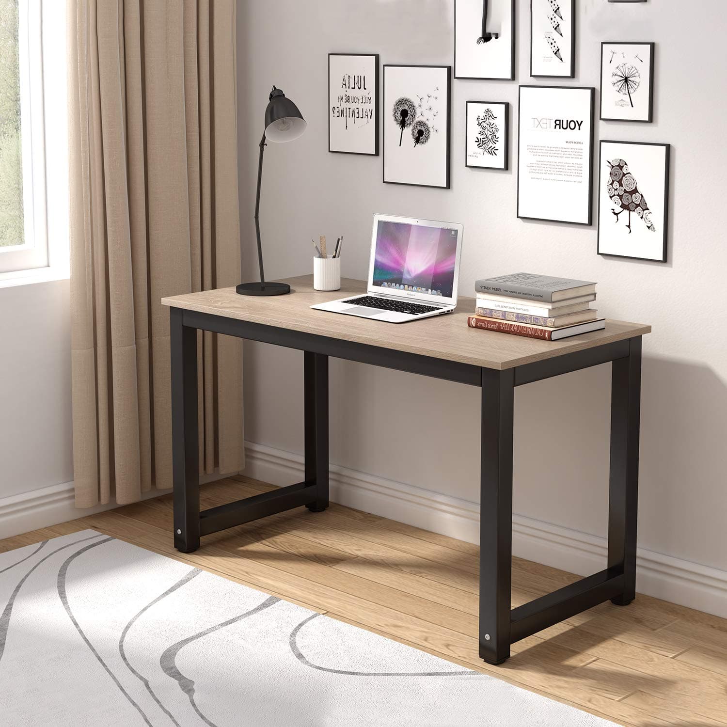 Umekesa Home Office 47" Computer Desk, PC Laptop Study Table Office Desk Workstation,with Leg Bars,Modern Industrial Style (Oak)