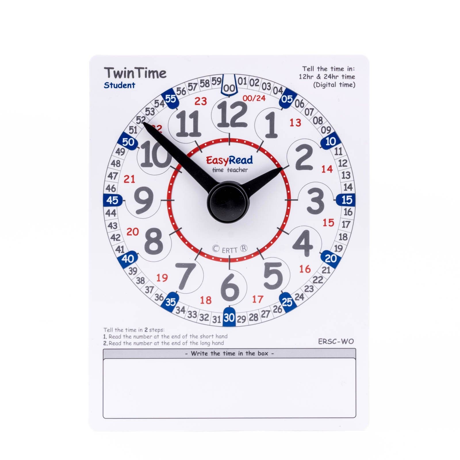 EasyRead Time Teacher TwinTime Double-Sided Learn The Time Student Card #ERSC-WO