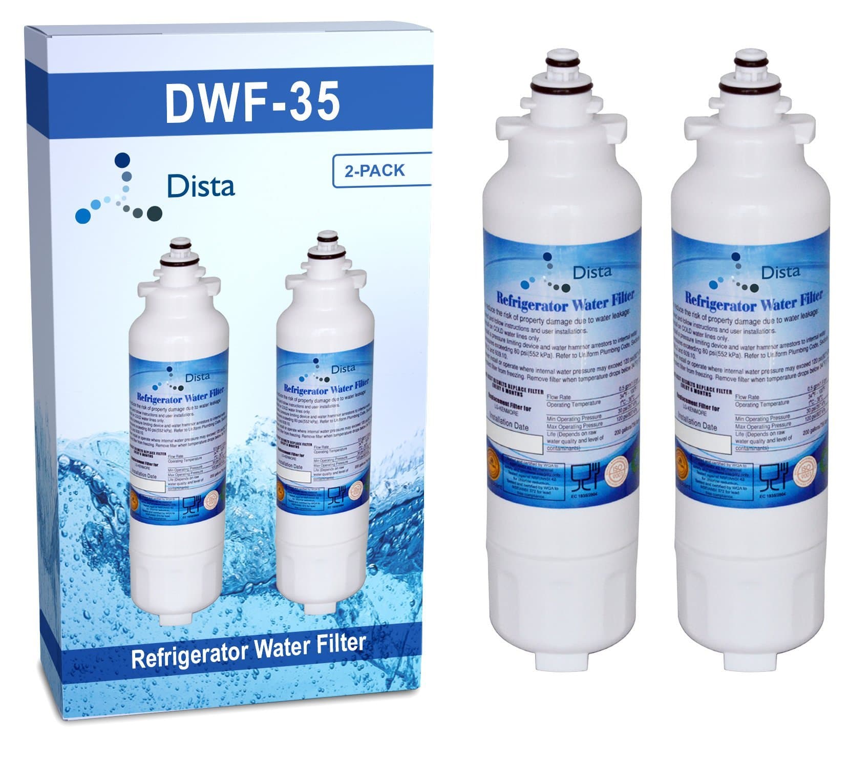 Dista - Refrigerator Water Filter Compatible with LG LT800P (2 Pack)