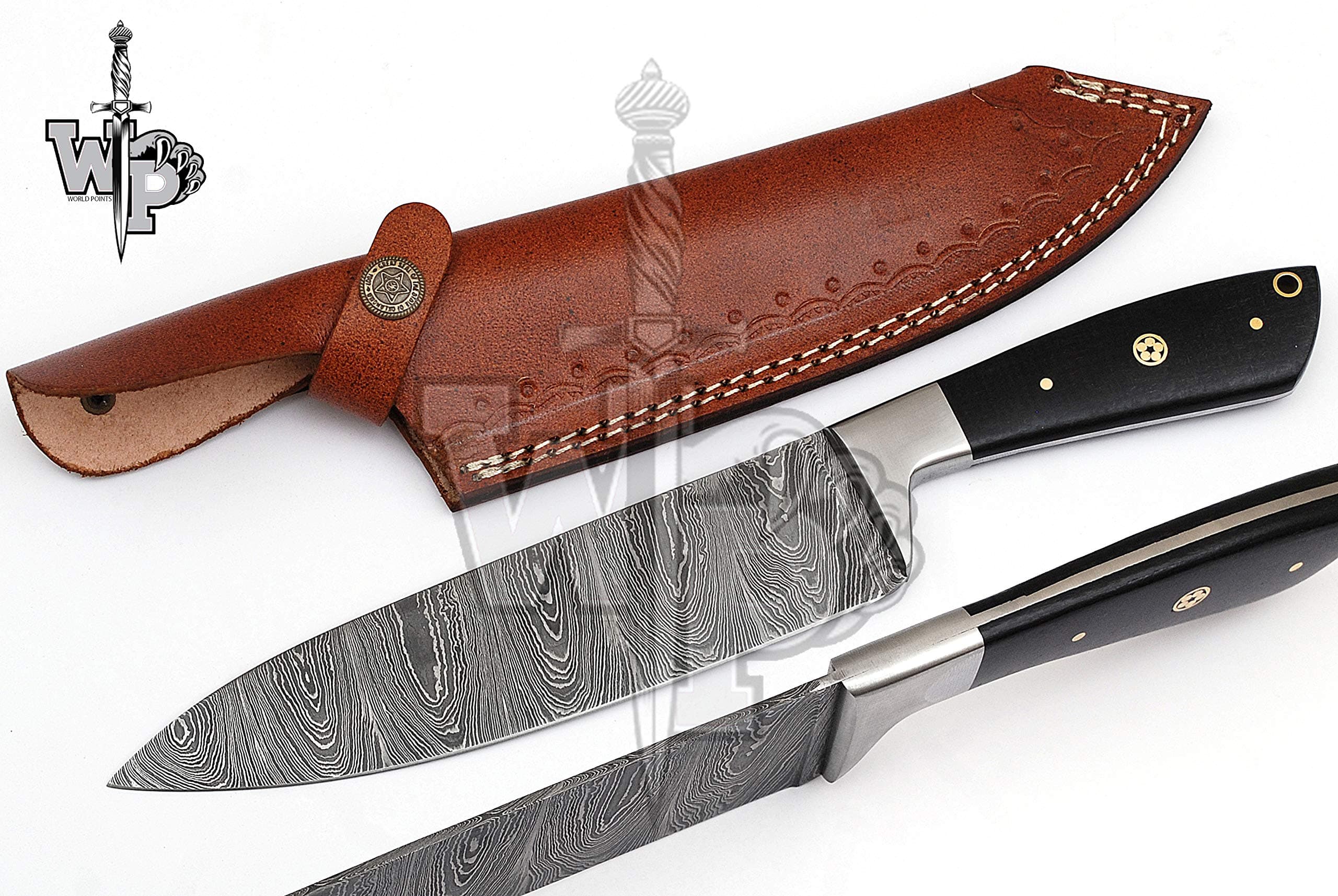 World Points Custom Handmade Damascus Steel Splendid Kitchen Chef Knife-1-Piece-With Sheath (Black Micarta)