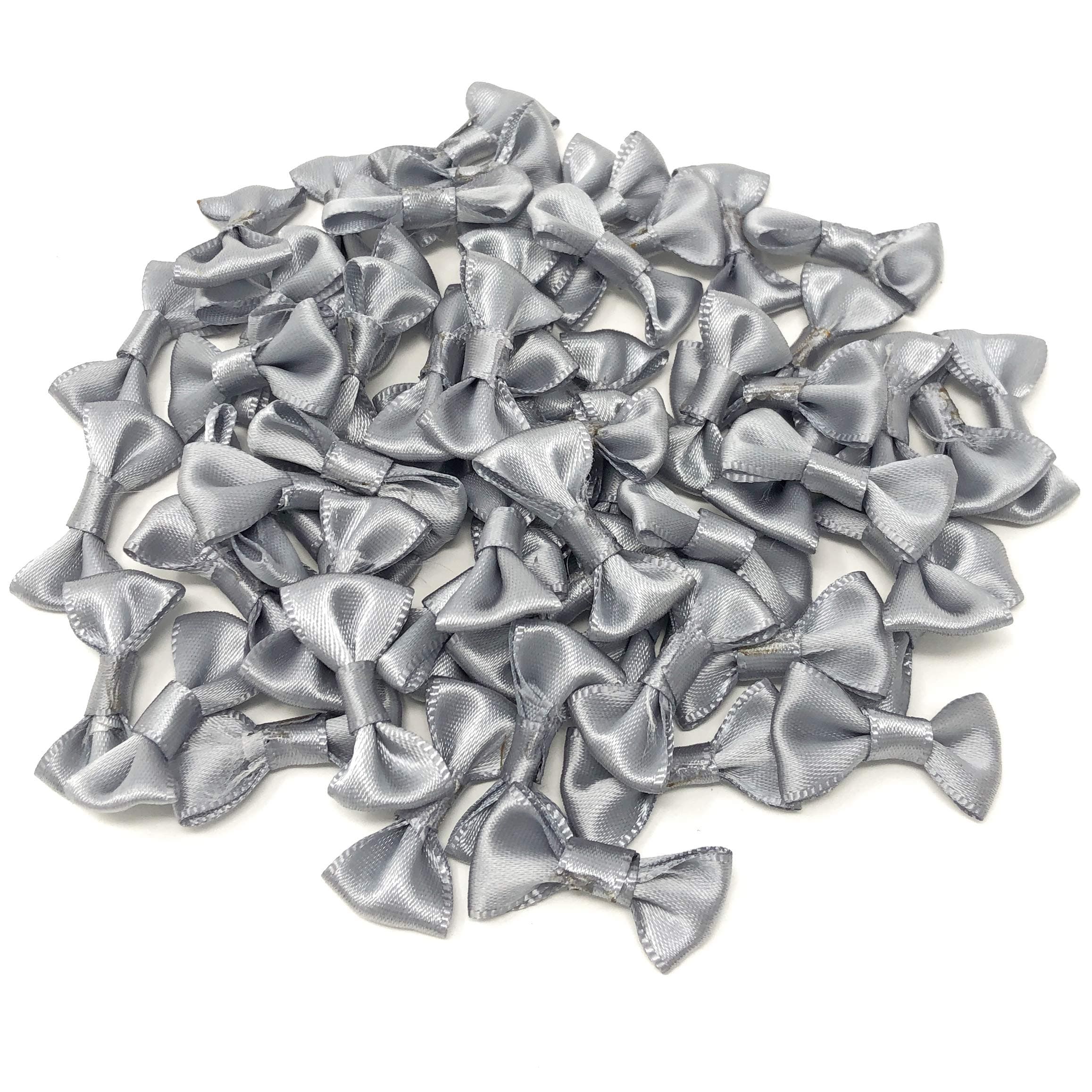 Grey 30mm Mini Satin Ribbon Bows Decorative Flatback Craft Bow Embellishments (25)