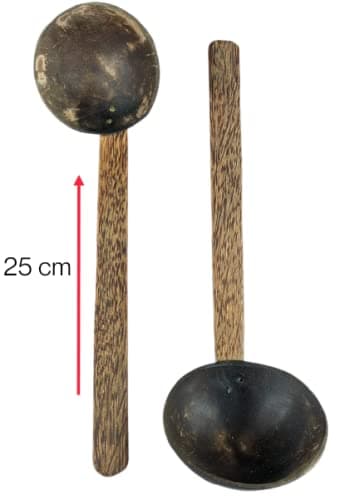 Keracrafts Coconut Shell Cooking Ladle Combo - Chiratta Thavi - Medium - (Set of 2) - Brown