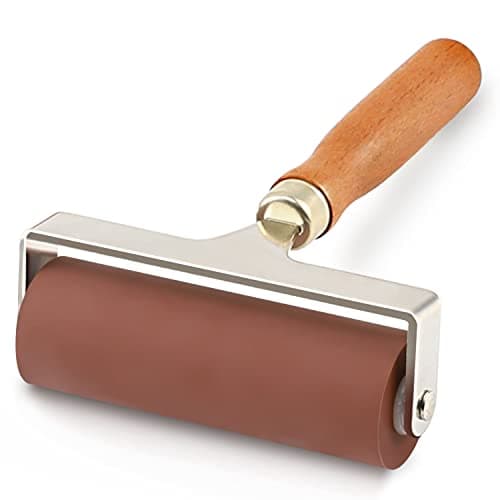 Rubber Roller, Ideal for Anti Skid Tape Construction Tools, Print, Ink and Stamping Tools (4-Inch, Brown Roller/Wooden Handle)