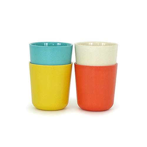 EKOBO Bamboo 16oz Cup Set, Service for 4, Gift Box, BIOBU Eco-material, Indoor/Outdoor Dining, Assorted Colors