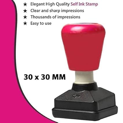 Self-Inking Rubber Stamp – Red Handle, Clear Sharp Impressions, 30x30 mm