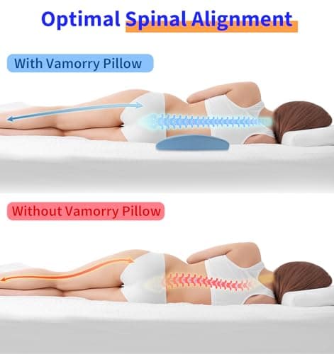 Lumbar Support Pillow for Bed Relief Back Pain: Lower Back Pillow for Sleeping - Memory Foam Waist Pillow - Cooling Back Bolster Pillow for Side, Back&Stomach Sleepers - Bed Rest Pillow for Car, Sofa