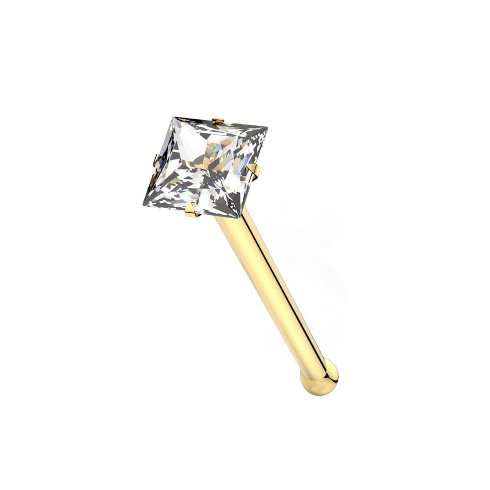 MONSTER PIERCING9K Solid Yellow Gold Claw Set Square CZ Stone Nose Stud Piercing Jewellery