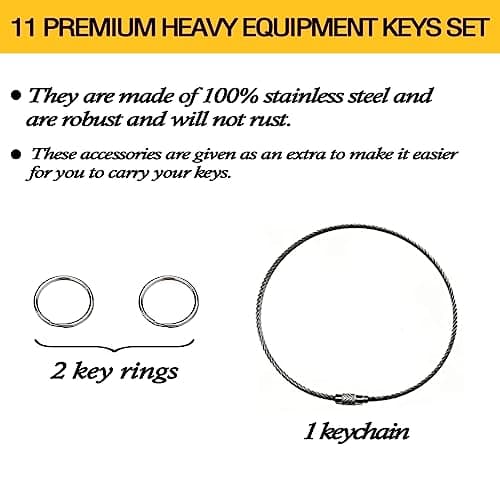 11 Heavy Equipment Keys Set, Construction Master Machine Keys Set for Cat, JD, Case, Komatsu, Hyster, Kubota, JCB, Bobcat, Daewoo, JLG, Toyota, Master Ignition Key for Workers and Opeartors