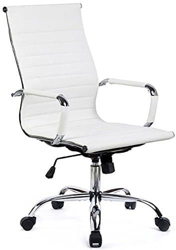 GTPOFFICE Office Conference Computer Desk Ribbed Chairs High Back Executive Swivel with Arms(White)