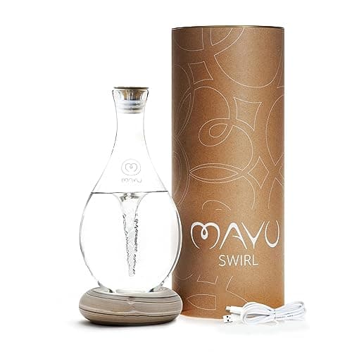MAYU Swirl Structured Water Carafe - Innovative Vortex Technology Handblown Pitcher. Post Reverse Osmosis Filter Aerating Water Dispenser Stand 1.5 Liter| 51 Oz Dining Glass Jug Design (Earth Base)