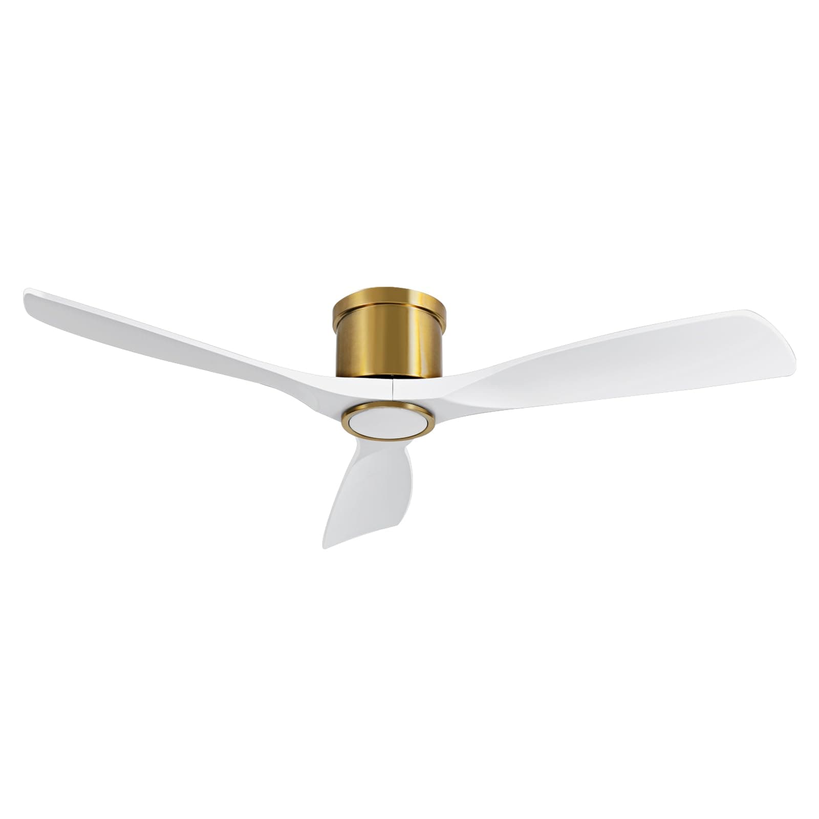 Ovlaim 52 Inch Smart Ceiling Fan with Light and Remote, Indoor 3 Blade White Gold Low Profile Flush Mount Modern Ceiling Fans for Bedroom Living Room