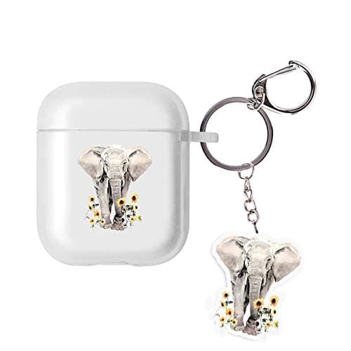 Elephant AirPods Case Clear Soft TPU Shockproof Protective Compatible Silicone Skin Case for AirPods 2 & 1 with Keychain Pendant