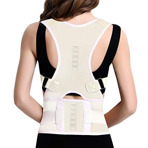 Posture Corrector Back Brace, Clavicle Shoulder Support Brace for Upper Back Pain Relief, Adjustable Lumbar Support Belt for Lower Back Pain, Improves Humpback Posture Men & Women (White, Medium)