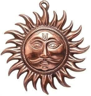 Generic 25 cm Copper Sun Surya Idol Face Wall Art Hanging Statue Puja Vastu Figurine for Positivity for Home Enterance and Office Décor Lord Sun - 25 Cm Lord Sun Handmade Decorative, RO06/24-015