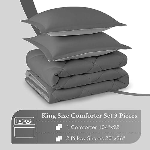 downluxe King Size Comforter Set - Charcoal and Grey King Comforter, Soft Bedding Sets for All Seasons -3 Pieces - 1 Comforter (104"x92") and 2 Pillow Shams(20"x36")