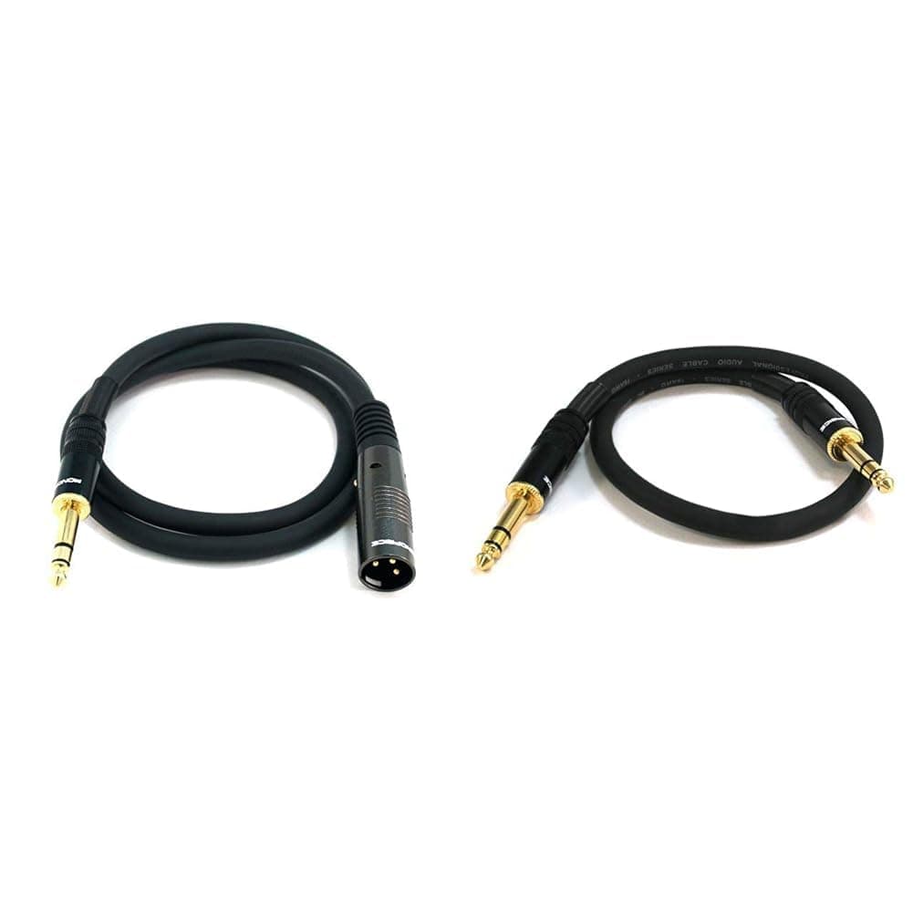 XLR to TRS Audio Cable Bundle - 16AWG Premier Molded 3ft XLR to 1/4-Inch TRS and 1.5ft TRS to TRS Cables