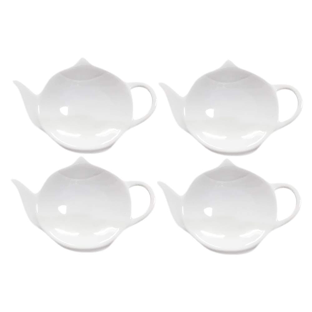 4pcs Pure White Ceramic Tea Bag Holder Tea Bag Coasters Teapot-Shaped Dish Spoon Rests Snack Dish Seasoning Dish.