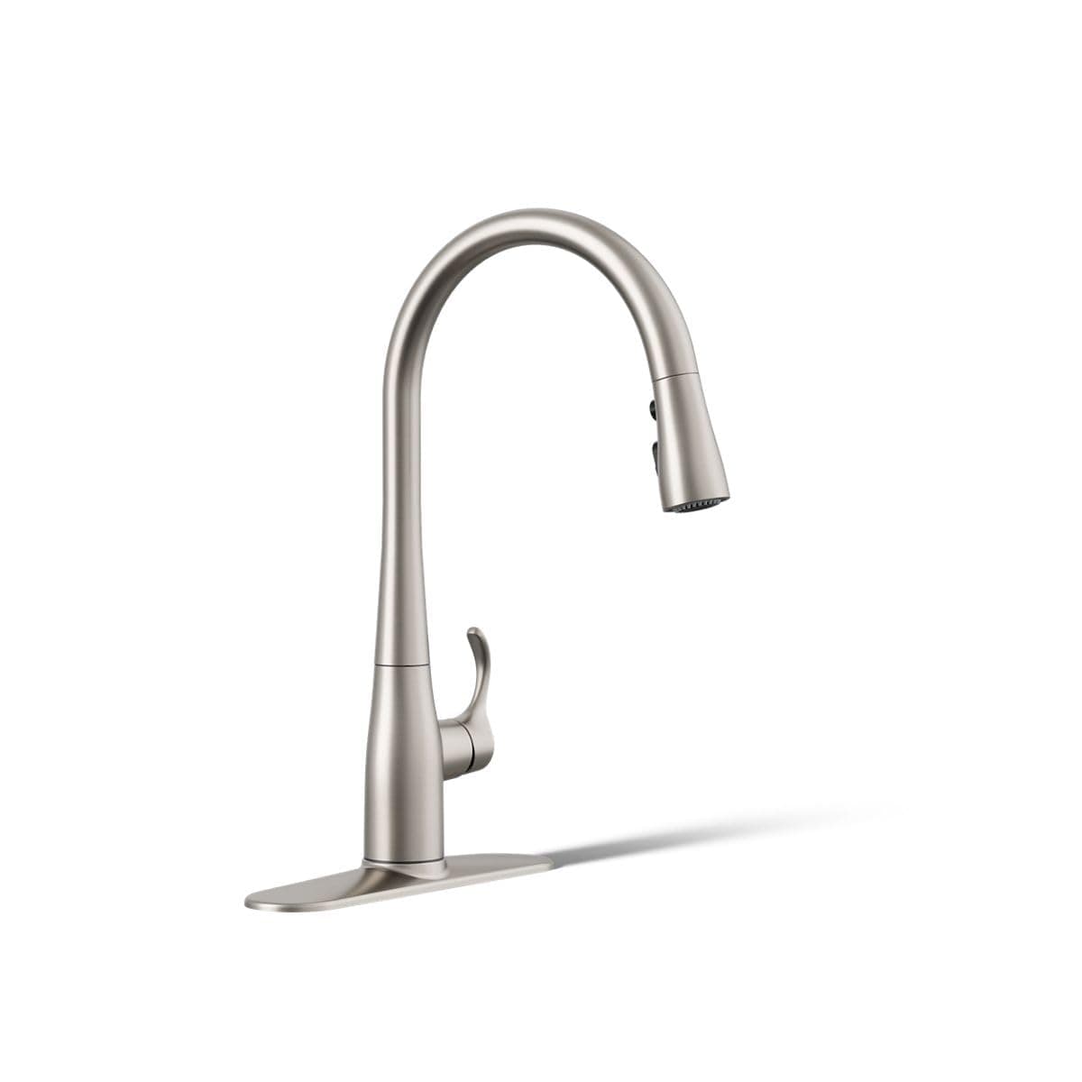 - KOHLER 596-VS Simplice Kitchen Sink Faucets with Pull Down Sprayer, 3-Spray Design, Vibrant Stainless Kitchen Faucets, High Arch