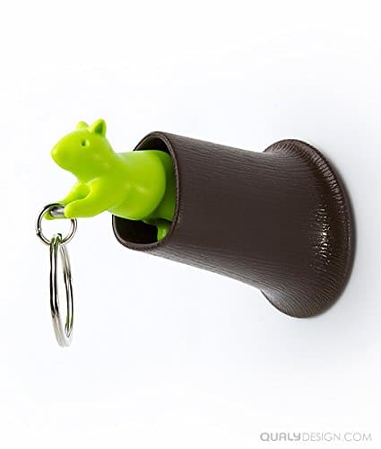 Qualy Squirrel Key Ring & Key Holder Brown Hook (Green Squirrel)