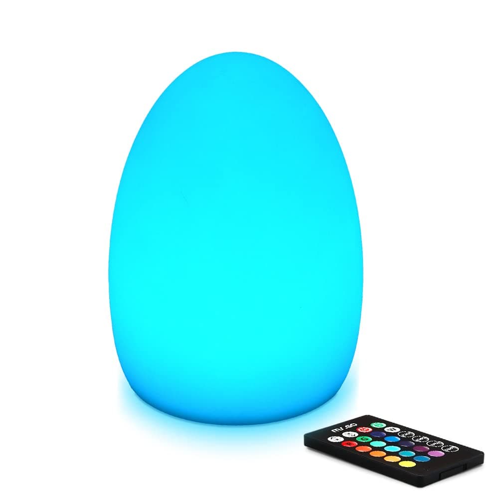 Mr.Go 8 Inch Rechargeable LED Egg Lamp with Remote, Color Changing LED Egg Light, 16 RGB Colors, Mood Lighting, Bright and Dim Settings, Great as