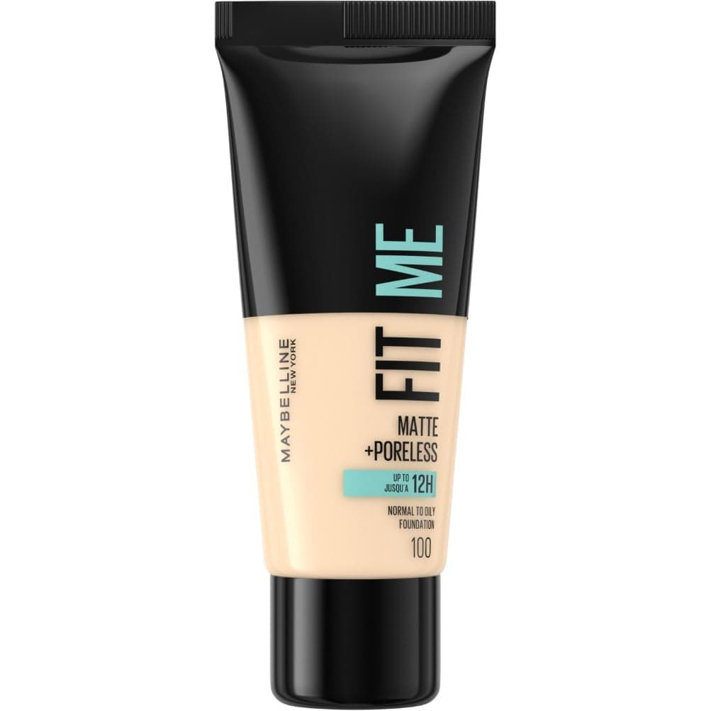 Maybelline Fit Me Foundation, Medium Coverage, Blendable With a Matte and Poreless Finish, For Normal to Oily Skin, Shade: 100 Warm Ivory, 30ml