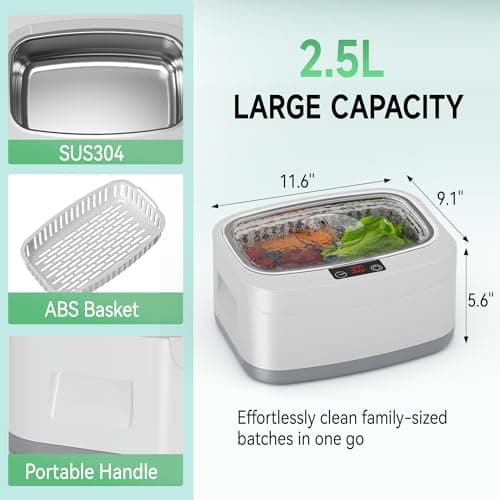 KUNPHY Fruit and Vegetable Washing Machine, Fruit Cleaner 2.5L 40kHz, 3 Timers Ultrasonic Vegetable Cleaner for Family Cleaning (White)