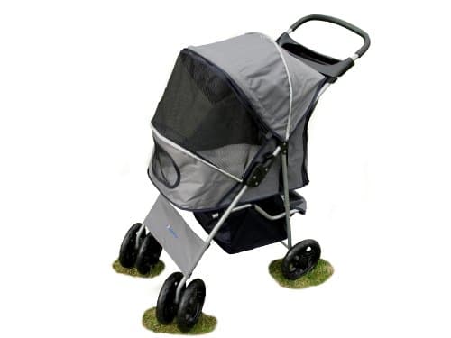Splendid Pets Ltd Grey 4 Wheel Easy Fold Dog Stroller/Foldable Pet Buggy/Pushchair for Dogs & Cats